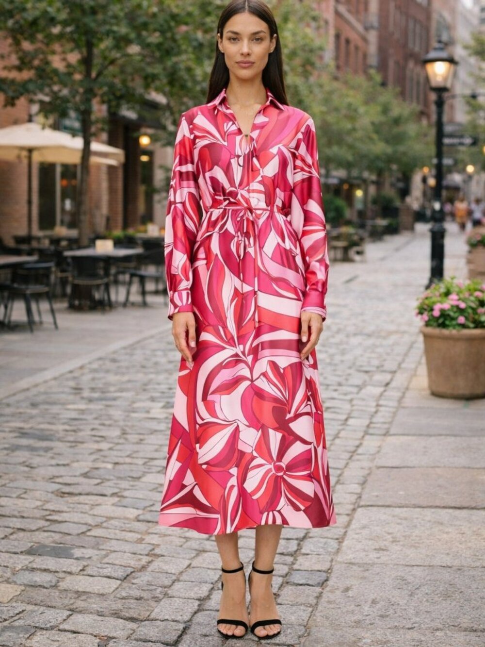 NWT Donna Morgan Long Sleeve Midi Dress in Cherry Blossom Azalea  Light Charmeus